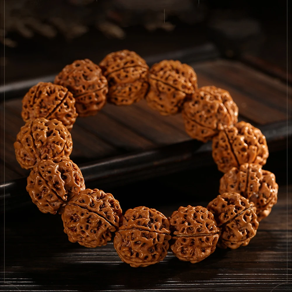 Vintage Handmade Rudraksha Bracelets Men Nature Rudraksha Beads Bracelets for Women Religious Buddha Meditation Buddhism Jewelry