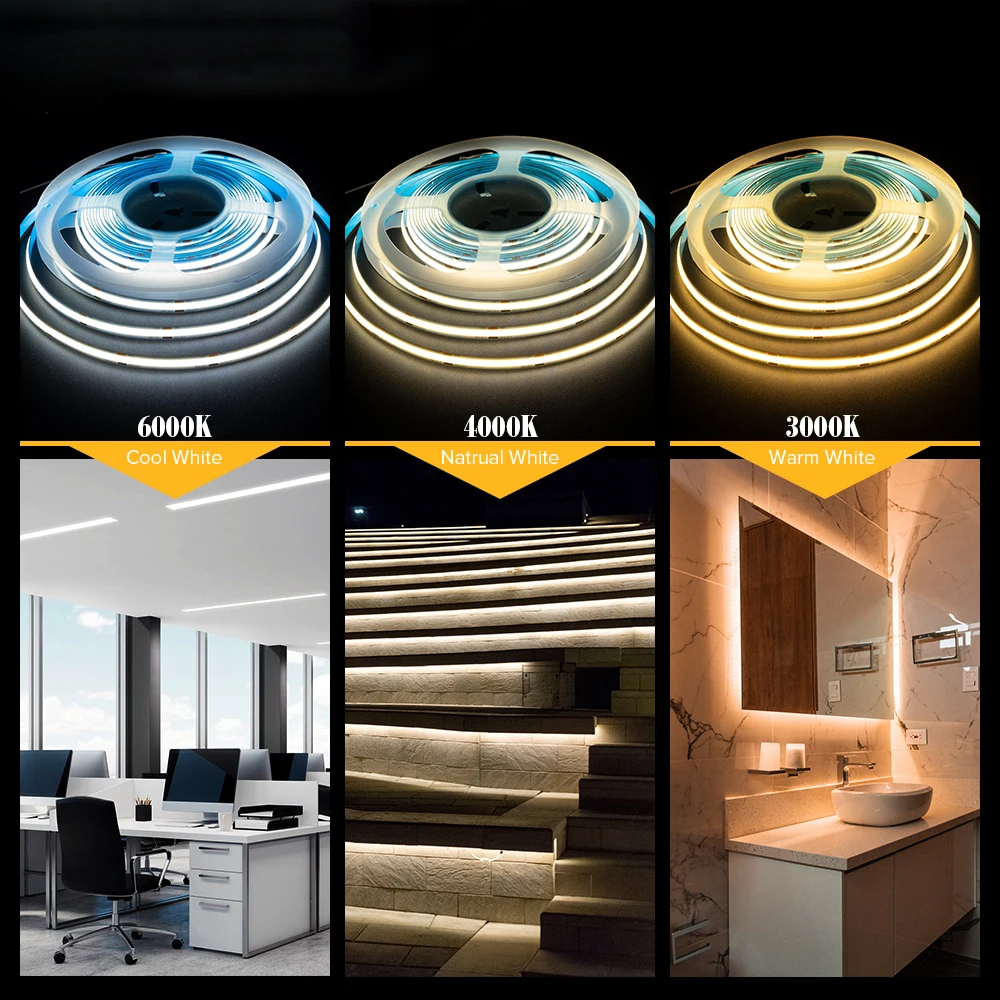 5m rulo 1600 LEDs esnek COB FOB LED şerit işıklar FCOB yüksek yoğunluklu ışık lineer sıcak doğa soğuk beyaz dim DC12V DC24V