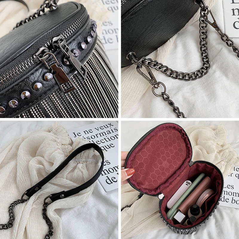 JIEROTYX Luxury Crossbody Messenger Bags For Women Designer Handbags Zipper Tassel Bag Lady PU Leather Trendy Sexy Chain Bag