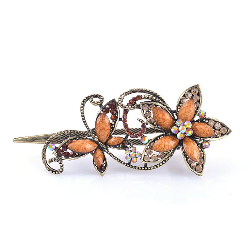 Morkopela Vintage Flower Hair Clip Metal Hair Claw Crab Big Women Banquet Hair Accessories Rhinestone Hair Jewelry