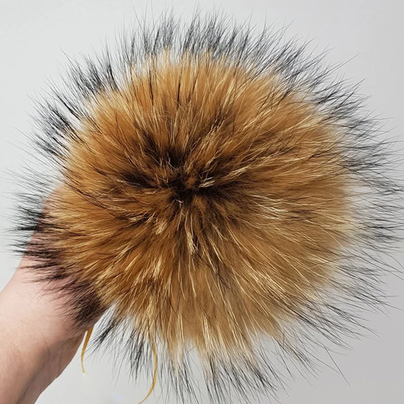 Big Fluffy Real Fur Fox Raccoon Pompoms With Button DIY Poms Balls Natural Fur Pompon For Scarves Hats Caps Shoes