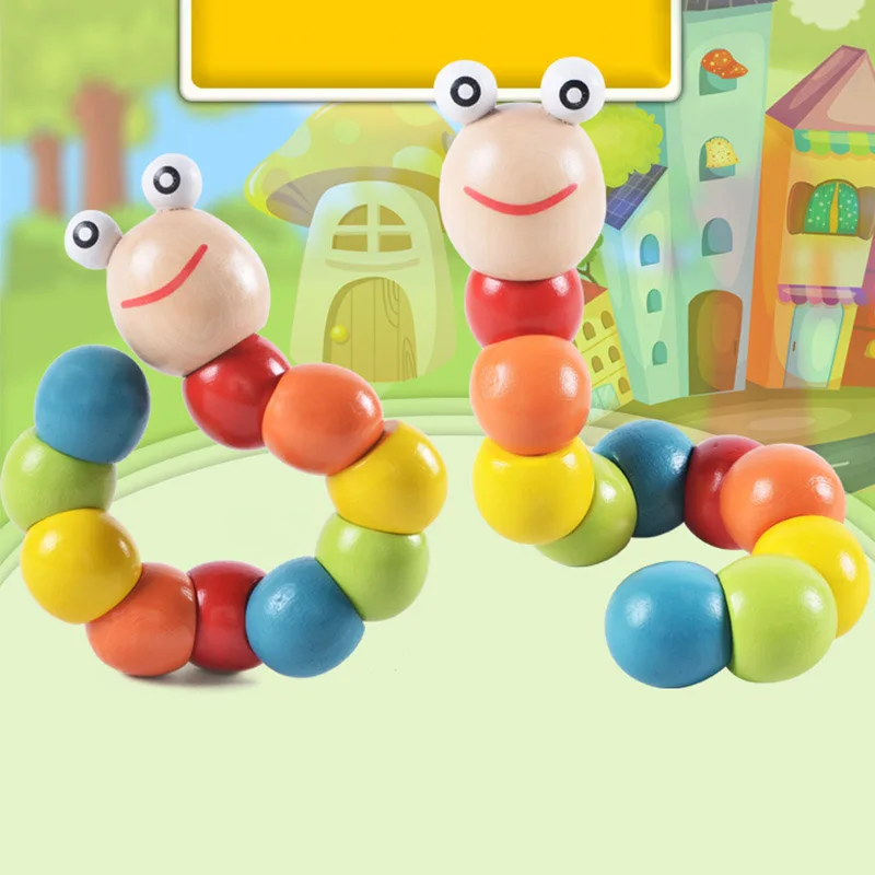 Colorful Wooden Worm Puzzles Kids Learning Educational Didactic Baby Toys Fingers Game for Children Montessori Gift Insect Toy