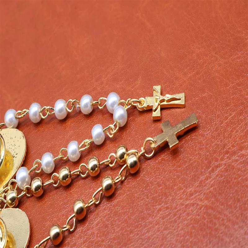 Catholic pearl brooch rosary brooch 12 pieces / random icon, pearl rosary jesus cross, brooch jewelry.