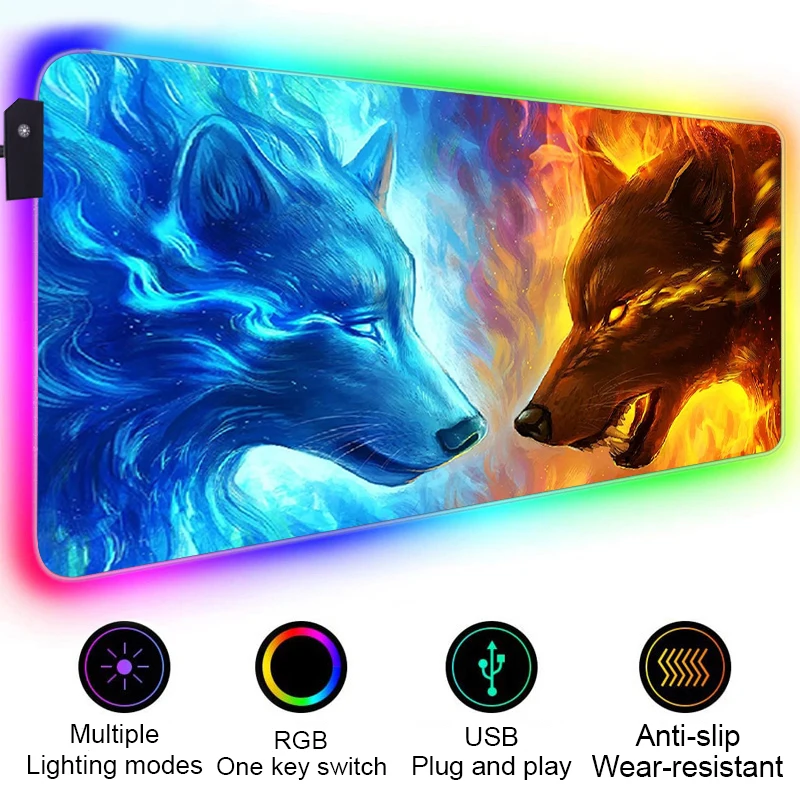 

RGB Mouse Pad Gamer Mats Animal Wolf Mousepad XXL Gaming Keyboard Speed Desk Mat for Pc Gamer Glowing Large Mausepad with Led