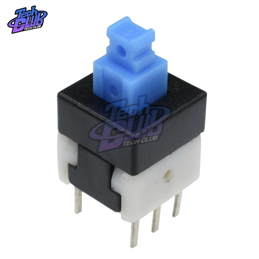 10PCs 8X8mm DPDT Self-locking Switch Type Square Button Switch Blue Cap 8*8 8X8 mm 6Pin Multimeter