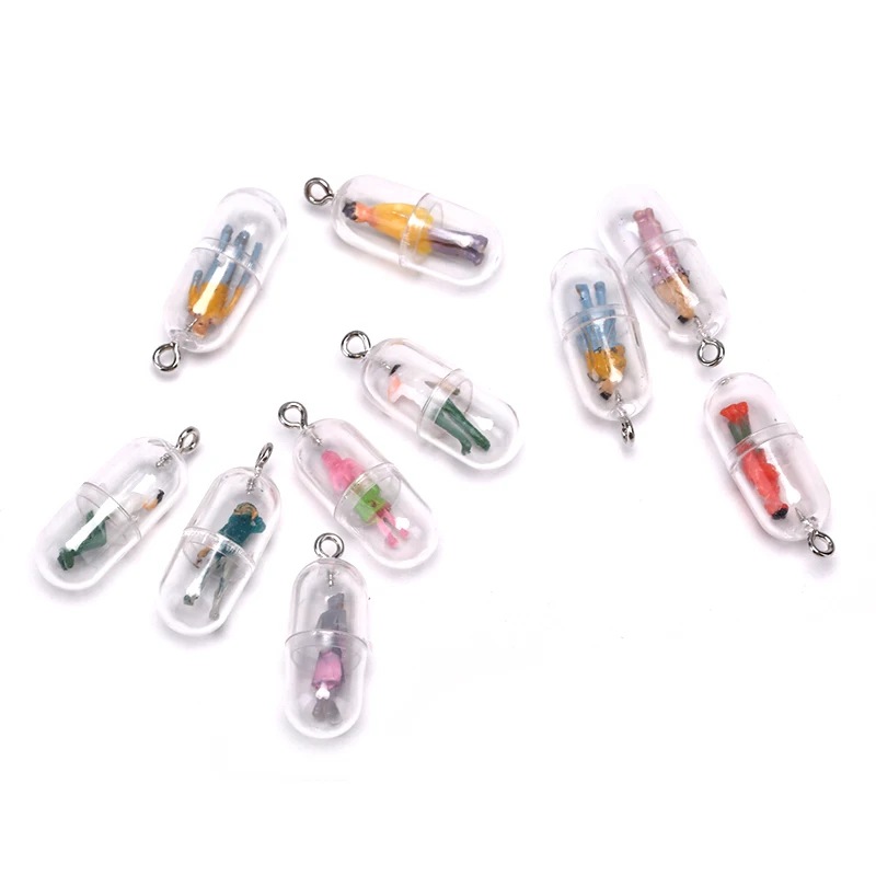 10pcs/lot Funny Capsule Design Charms Transparent Resin Pills Villain Pendants Fit Charms DIY Earring Jewelry Accessories