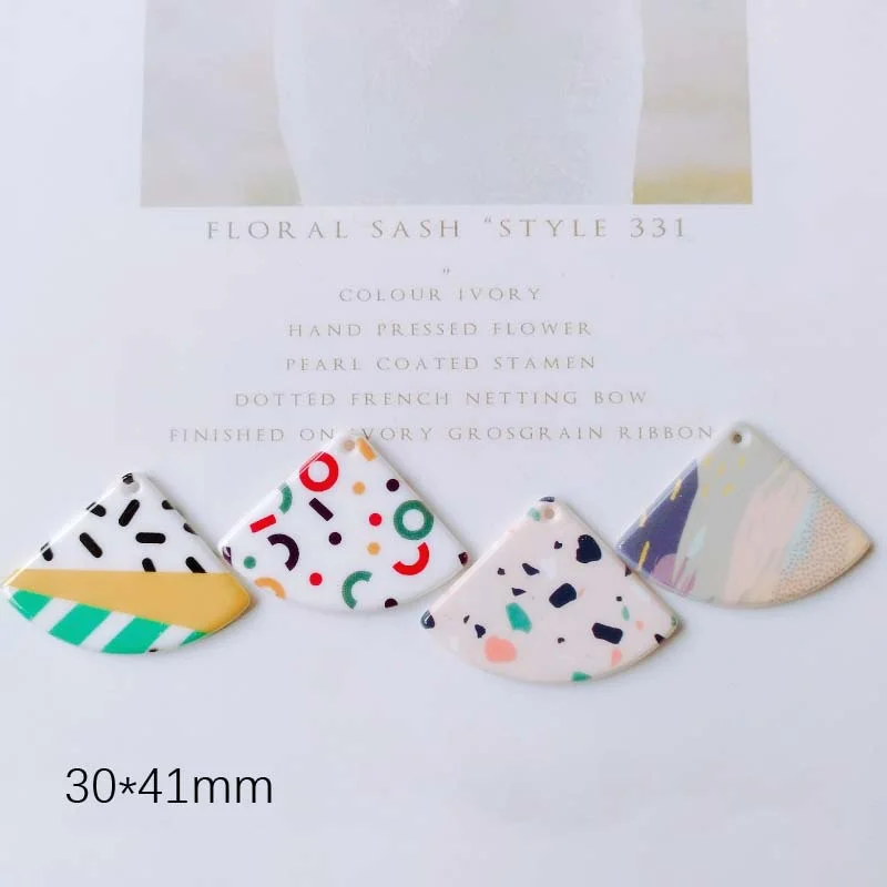 6PCS Simple Fan Shaped Geometric Fun Print Hand Made Earrings Making Connectors DIY Pendant Jewelry Findings & Components Charms