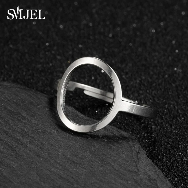 SMJEL Stainless Steel Rings for Women Trend Geometric Round Opening Adjustable Ring Stackable Midi Ringen Wedding Jewelry 2025
