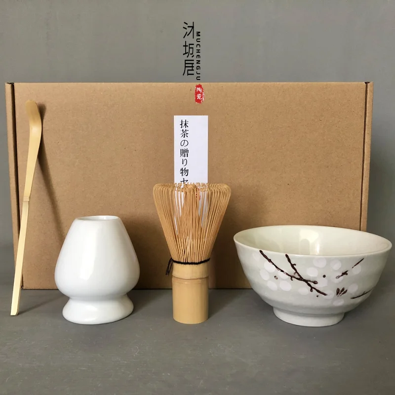 

4--5pcs/set traditional matcha giftset bamboo matcha whisk scoop ceremic Matcha Bowl Whisk Holder japanese tea sets