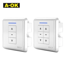 Interruptor de parede para motor de cortina, A-OK, AC227-1, AC228-1, Single, Dual Channel, 4 fios, receptor RF433 externo, 230V, 120V Opção