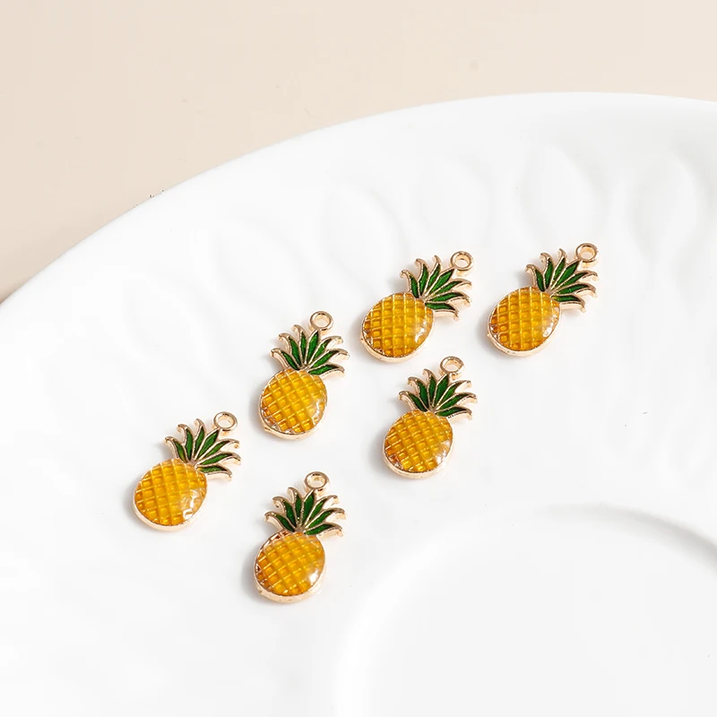 10pcs 9*17mm Enamel Pineapple Charms for Earrings Pendants Necklaces Making Cute Fruit Charms Handmade DIY Jewelry Accessories