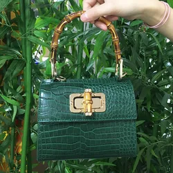 Riyadh on Sales  Bamboo Handbag Women Summer PU Crocodile Leather Small Shoulder Bag Fashion Leather Tote Hand Bags