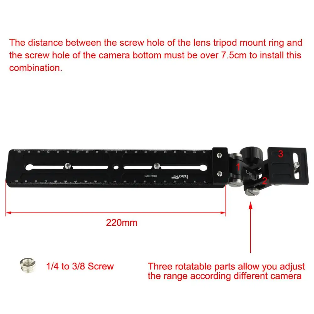 Haoge Ống Kính Chụp Xa Hỗ Trợ Cho Arca Kirk Hejnar RRS Máy Ảnh Benro Chất Lưu Video Đầu 220Mm