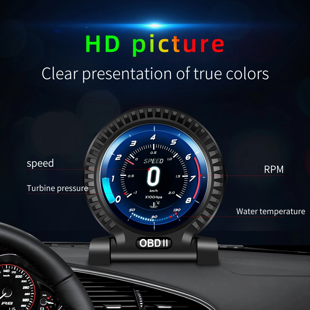 Automobile On-board Computer Car Digital OBD 2 HUD Display Speed RPM MPH Fuel Consumption Tacho Turbo Temperature OBD2 Gauge