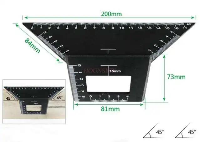 Aluminum alloy 45 degrees 90 degrees line ruler multi-function angle ruler turn ruler tool woodworking line