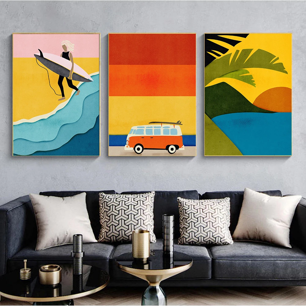 Affiches murales en toile de vacances pour la décoration intérieure, Customs Surfer, Paradise Adventure, Bliss Ocean Coast, Summer Vibes, Camper Surf
