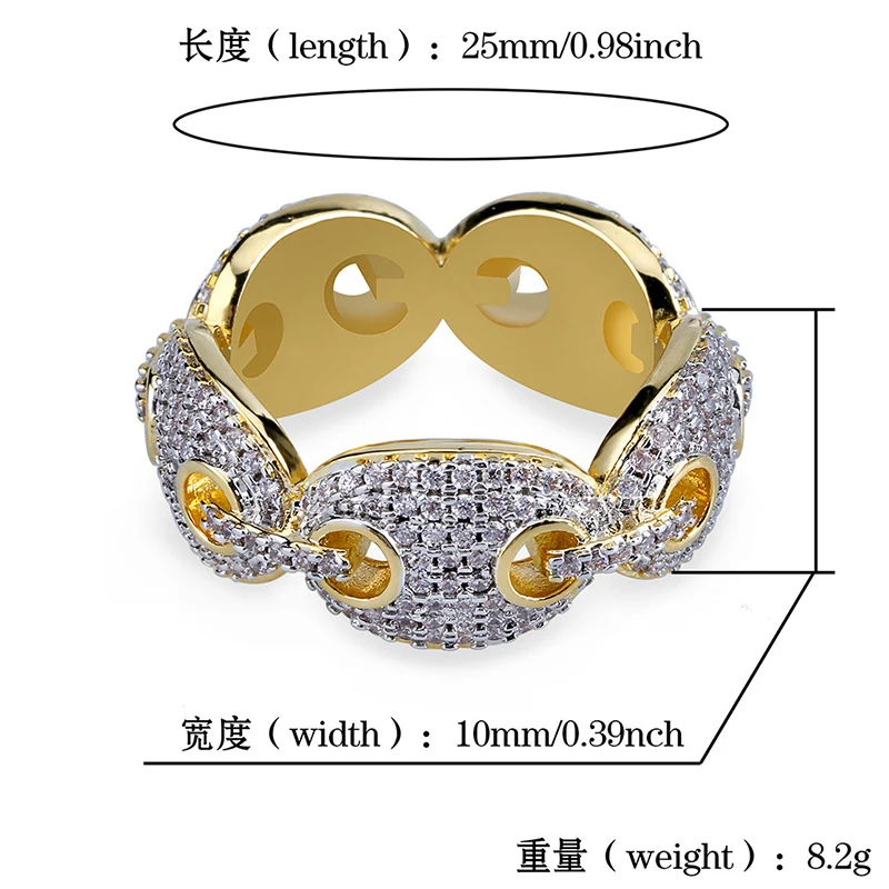 Hip Hop Micro Pave AAA Zirkonia Bling Iced Out Solide Kaffeebohnen Ringe für Männer Rapper Schmuck Größe 7-11