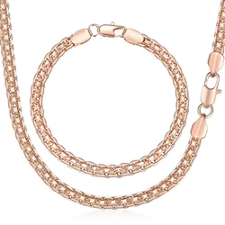 Davieslee Woman Jewelry Sets 585 Rose Gold Color Bracelet Neckalce Set Bismark Link Chain Dropshipping Jewelry 5mm DGS275