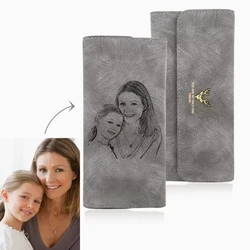 Custom Picture Engraving Wallet para mulheres, gravado Trifold, seção longa, presente do dia das mães, fotos