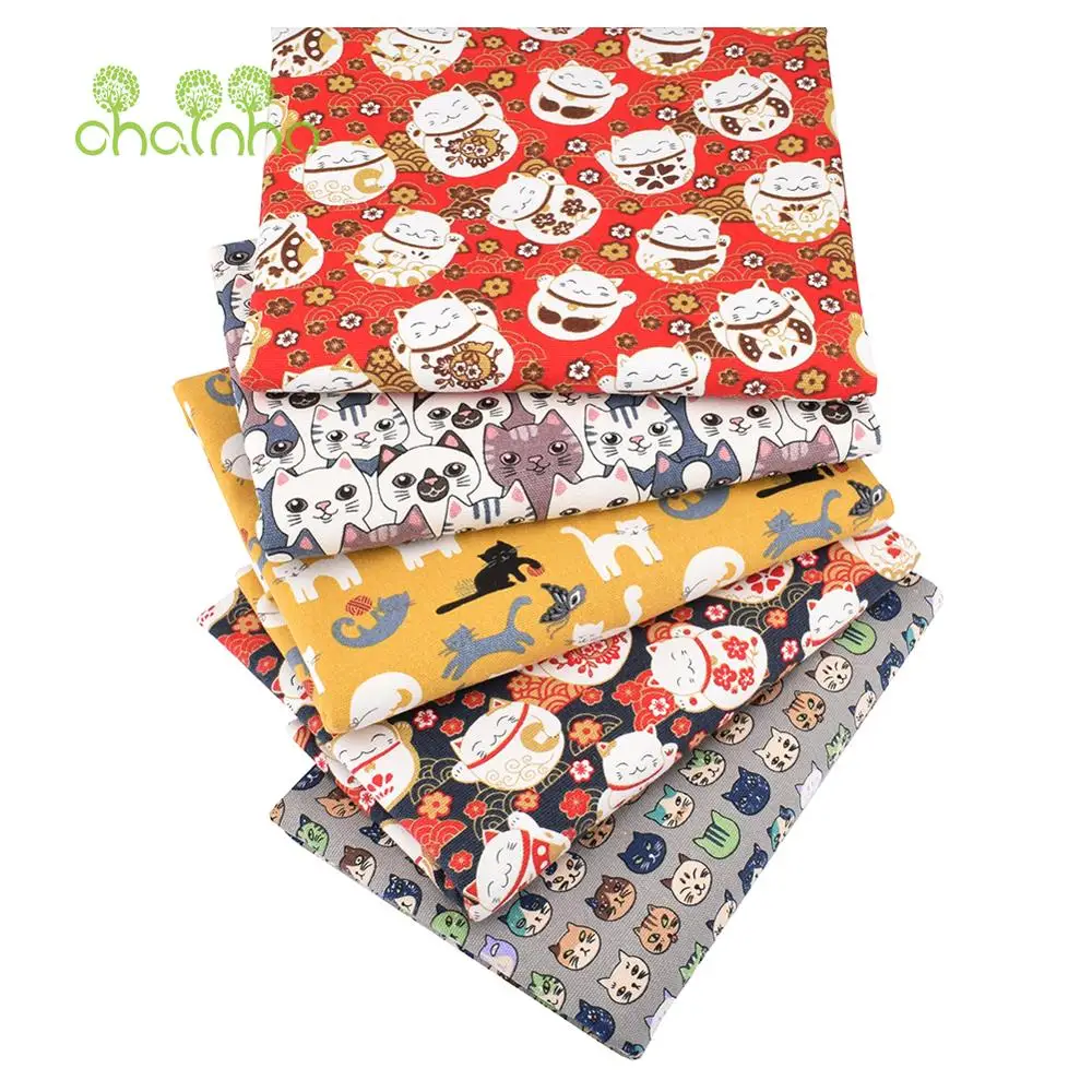 Chainho,Cotton Canvas Fabric,Cartoon Lucky Cat,Handmade Sewing & Quilting Clothes,Cushion,Sofa,Curtain,Bag,Table Cover Material