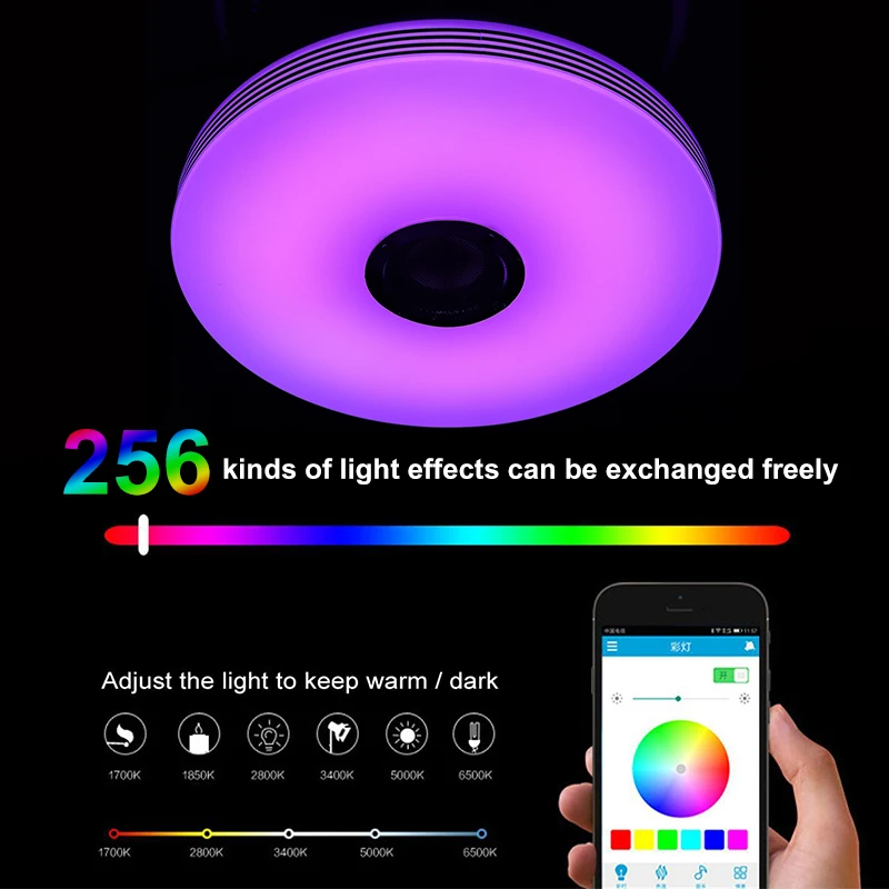 Plafonnier LED RGB avec télécommande, design moderne, 36/72W, éclairage d\'intérieur, luminaire décoratif de plafond, idéal pour une chambre à coucher