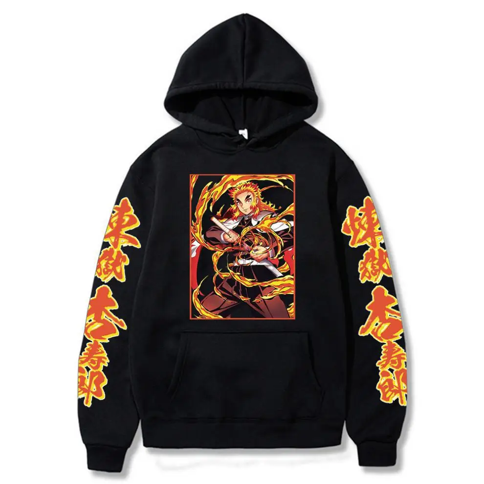 

Anime Demon Slayer Rengoku Kyoujurou Nezuko Zenitsu Men/Women Hoodie Karasuno Couples Drawstring Sweatshirt Streetwear Unisex