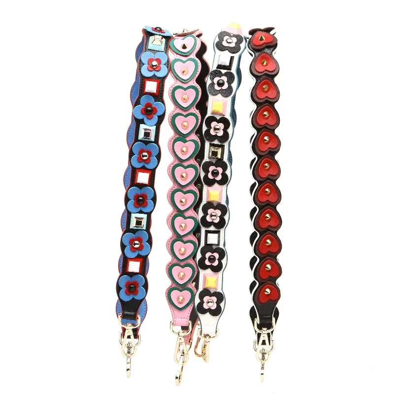 90cm Long Lady Bag Shoulder Strap Handle Pure Color Love Heart Flower Design Strap Wide Belt DIY Single-shoulder Floral Band