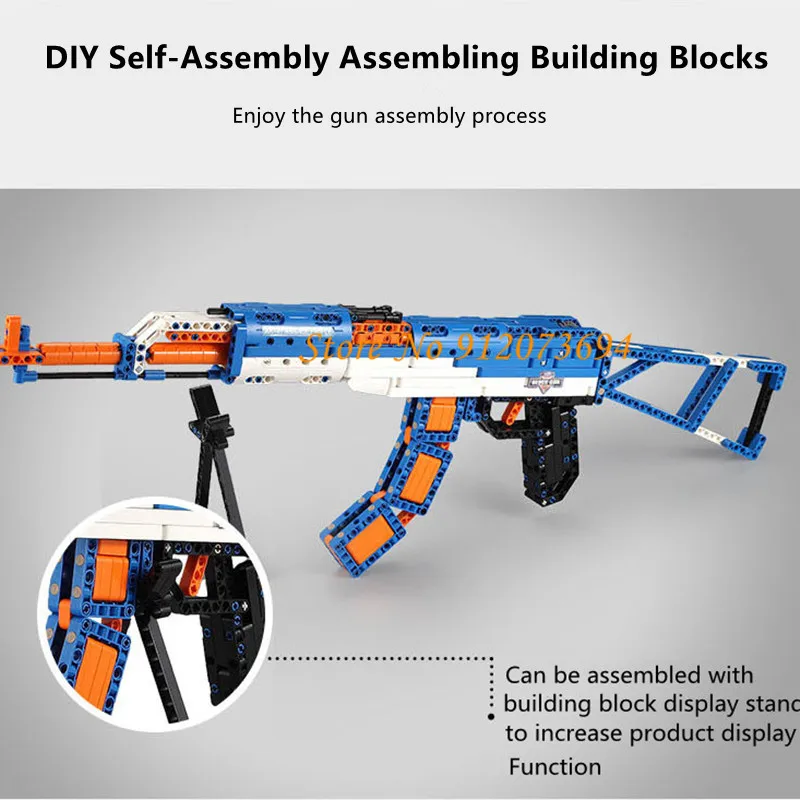 Parent-Child Interaction DIY Self-Assembly Military AK47 498PCS Assault Building Block Rifle Gun Shooting Battle Boy Gift
