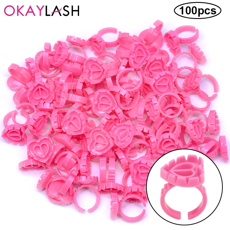 Wholesale 100Pcs Heart Eyelash Extension Glue Ring Holder Eye Lash Fans Flowering Quick Blossom Cup Tattoo Pigment Container