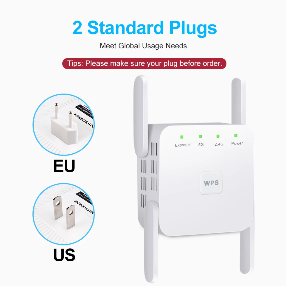 Répéteur Wi-Fi sans fil, amplificateur de signal, amplificateur longue portée, 2.4 Mbps, 300Mbps, 5 mesurz, 1200G