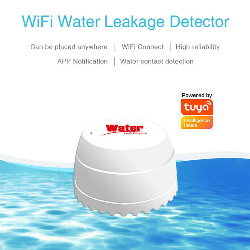 Sensor de agua con WiFi, Detector de fugas, alarma de sonido, alerta de inundación, Control por aplicación de desbordamiento, alarma de seguridad