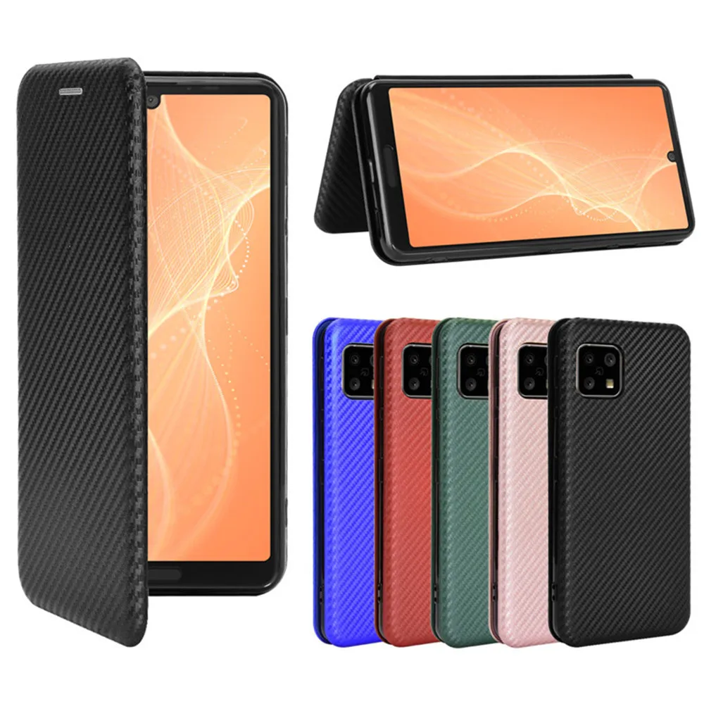 For Sharp Aquos Sense 4 Luxury Flip Carbon Fiber Skin Magnetic Adsorption Case For Sharp Aquos Sense 4 Plus Sense4 Phone Bags