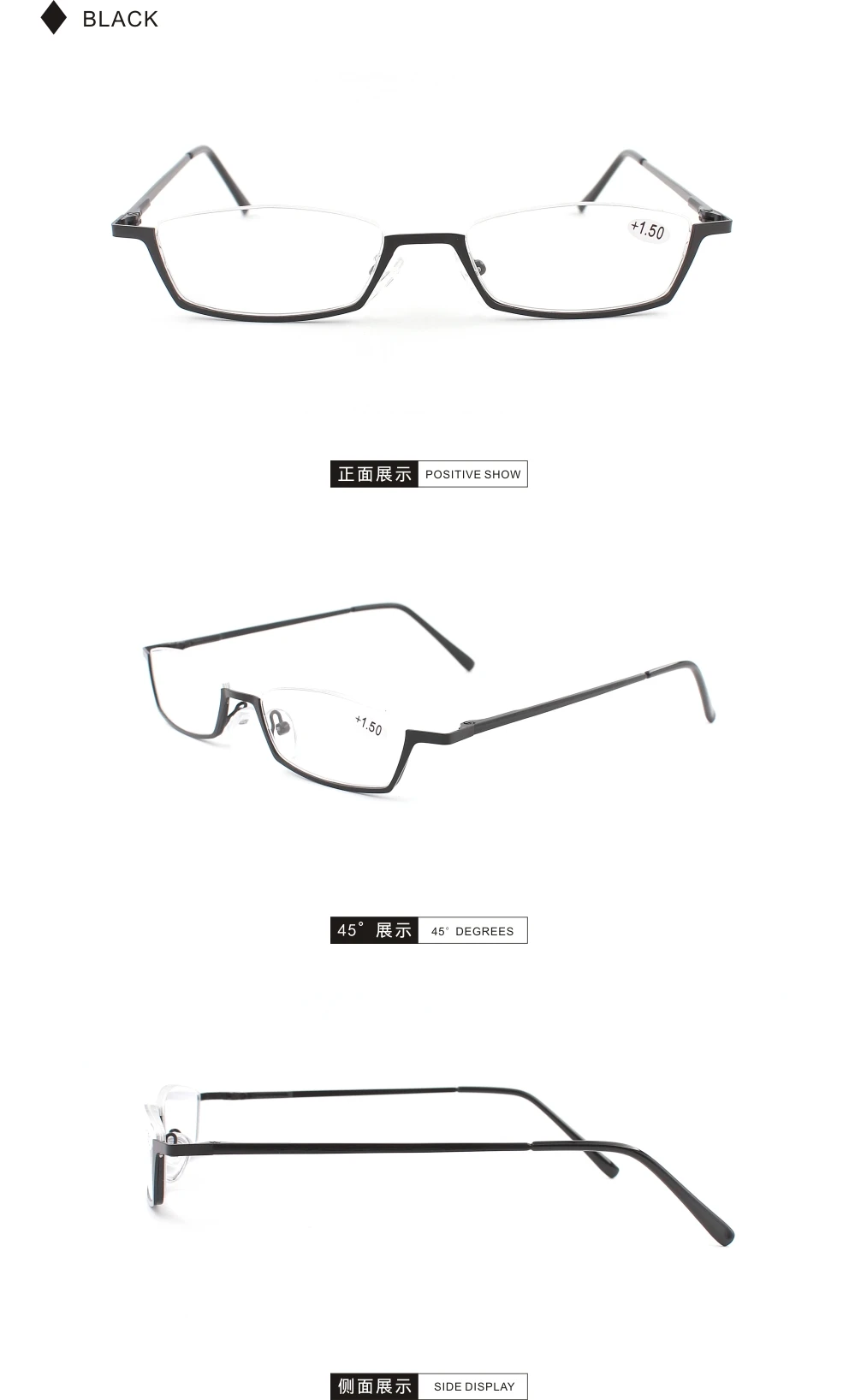 Lesebrille für Männer quadratische Legierung Brille Halb rahmen Beine können Draht ziehen Prozess erweitern – Detail 9