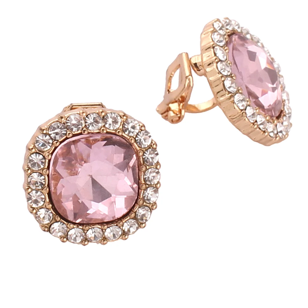 Grace Jun New Rhinestone Crystal Clip on Earrings No Pierced for Women Party Wedding Luxury Bride No Ear Hole Earrings