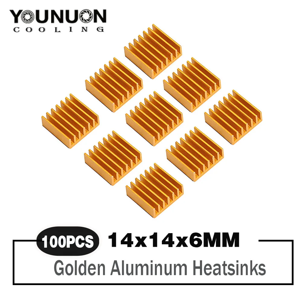 

100PCS Younuon 14x14x6MM Golden Aluminum Heat sink Chip CPU GPU VGA RAM LED IC Heatsink Radiator Cooler