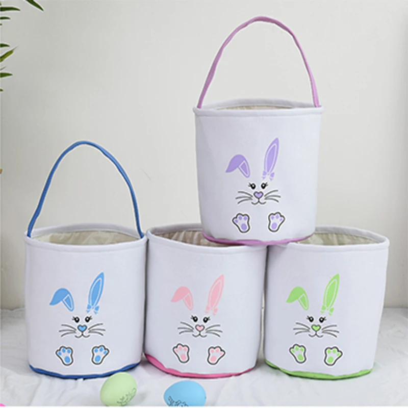 100pcs/Lot Egg Hunt Bucket Cloth Basket with Rabbit Print Picture Monogram Easter Tote Bag Candy and Gifts Carry Bag for Easter