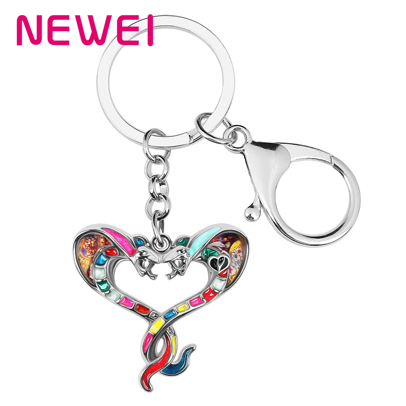 

NEWEI Enamel Alloy Floral Two-headed Snake Cobra Keychains Key Chain Ring Fashion Animal Jewelry For Women Teen Girl Charms Gift