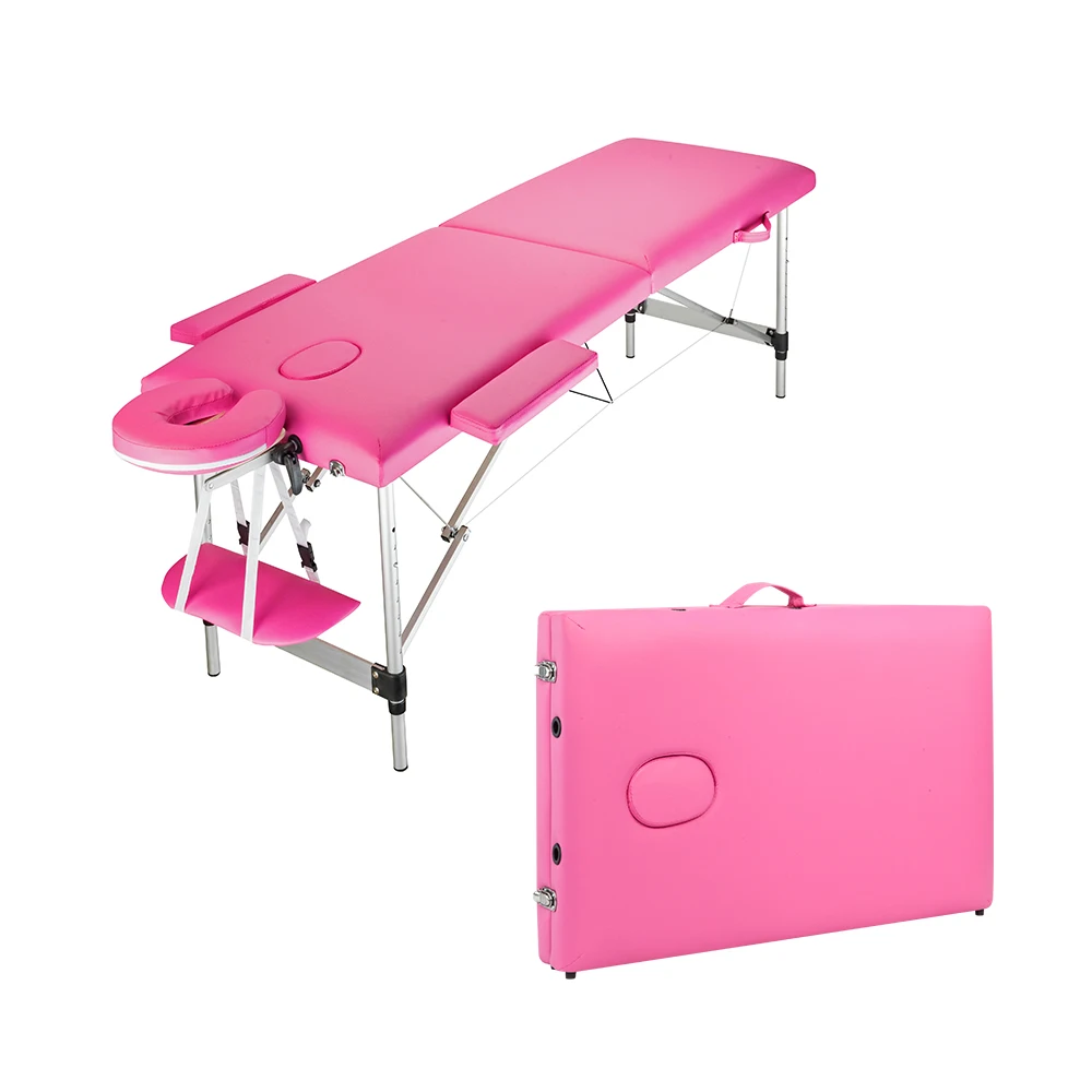 2 Sections Folding Portable Beauty Bed Aluminum Foot Beauty Massage Table 60CM Wide Pink Salon Furniture