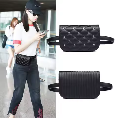 Rivet Diamond Grid Women's Waist Bag Crossbody Bag Fashion Waist Belt PU Leather Female Chest bag Casual Belt Wallet female