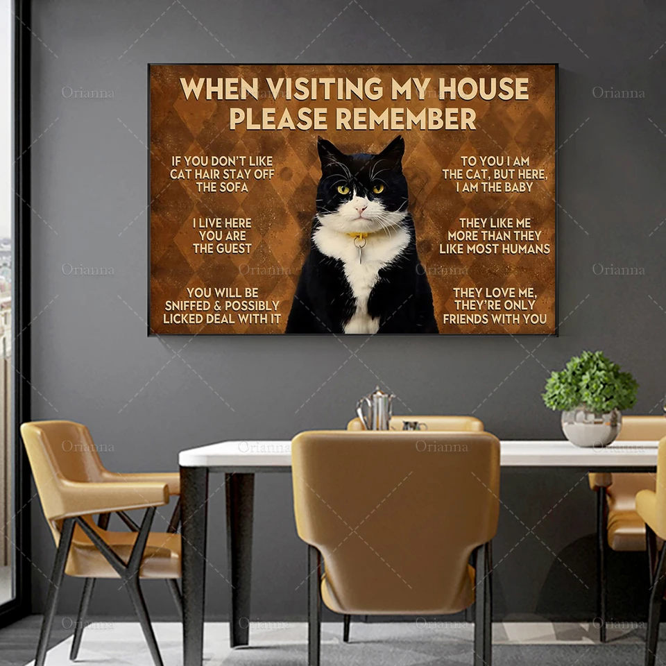 

When Visiting My House Please Remember Poster, Cat Rules Art Print, Cat Lover Home Decor,Cat Friends Artwork Wall Printable Art