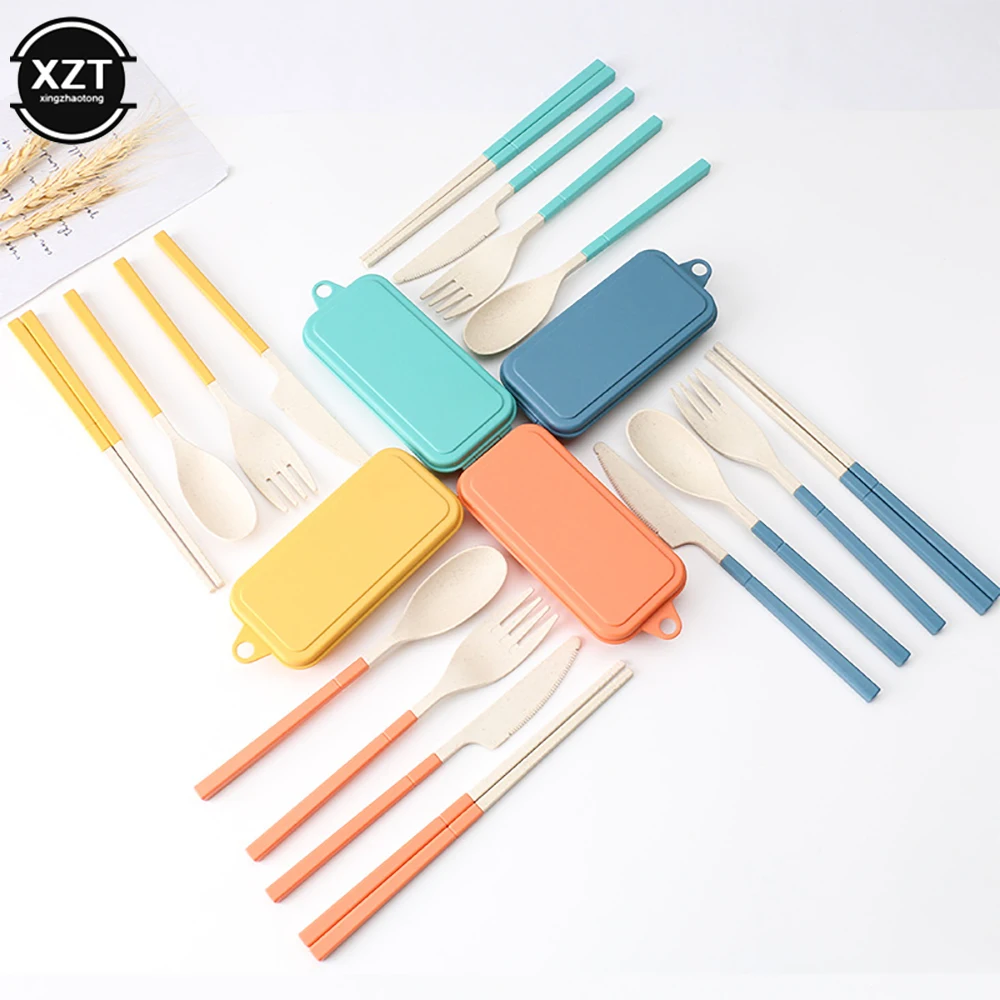 Wheat Straw Portable Spoon Fork Knife Chopsticks Cutlery Set With Box Foldable Removable For Outdoor Travel Picnic Tableware view 3