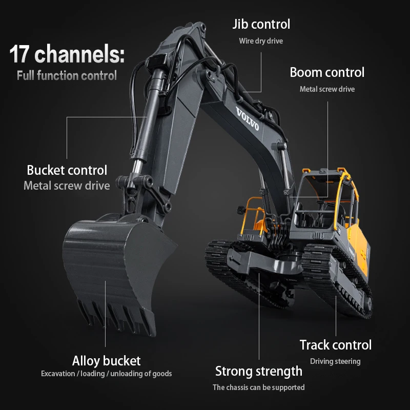 DOUBLE E 1598/590 1:16 3 In 1 Authorized Simulation EC160E 2.4G Remote Control Alloy Excavator Truck RC Dump Remotely with App