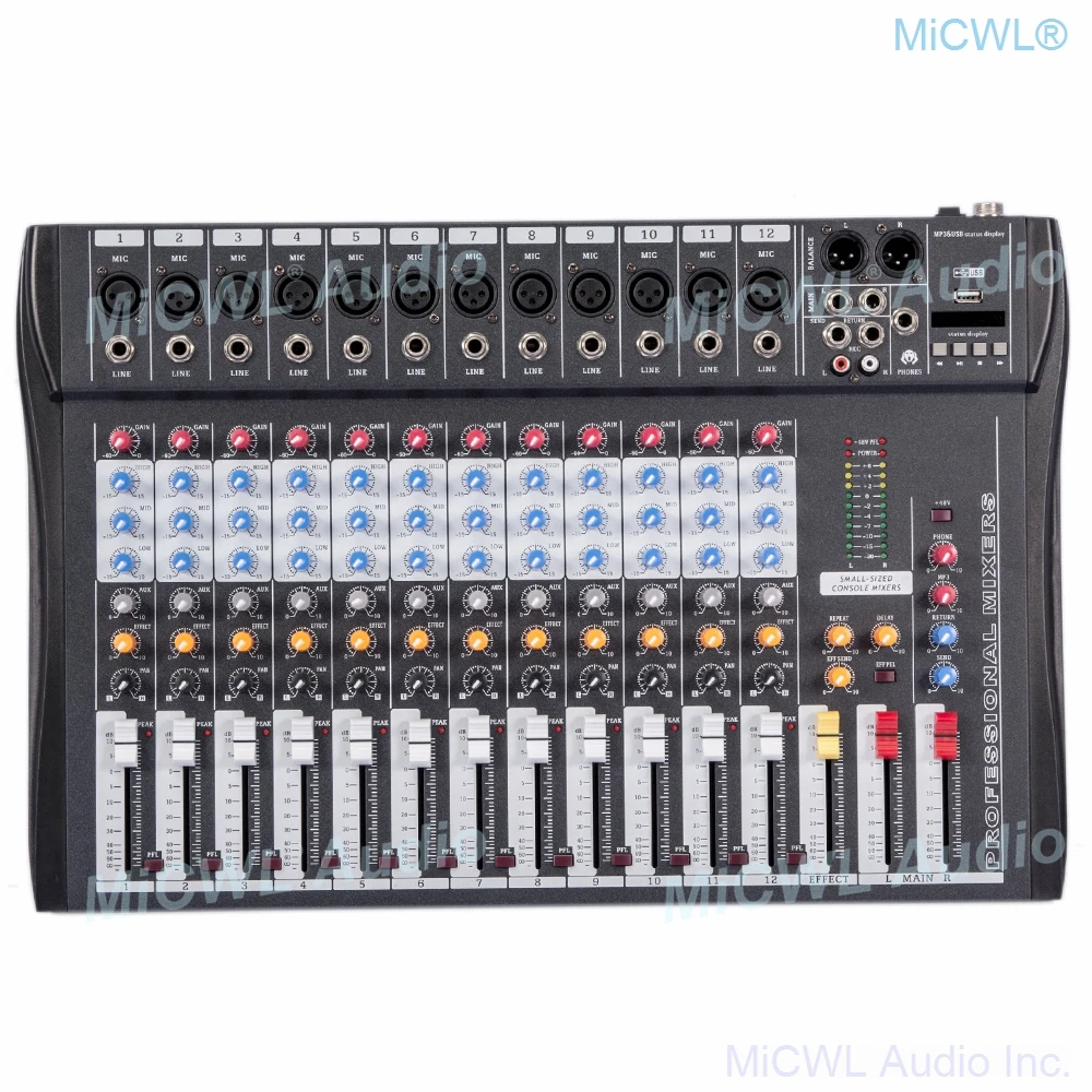 Host Sale Bluetooth 12 Channel Sound Mixing Console Audio DJ Mixer Connect Wireless Wired Microphone