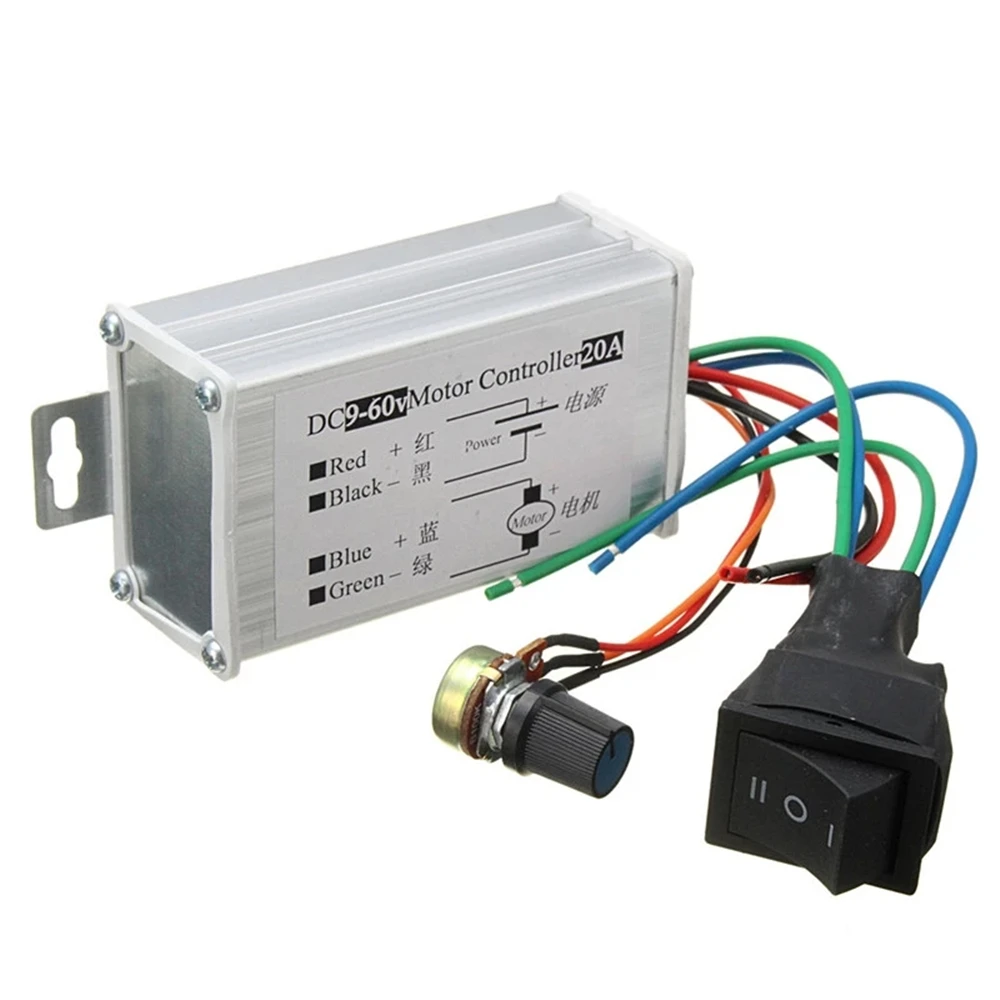 9V 12V 18V 24V 48V DC Motor Controller PWM Speed DC9V-60V 20A 1200W Regulator Pause Start Reversed CW CCW Switch Governor