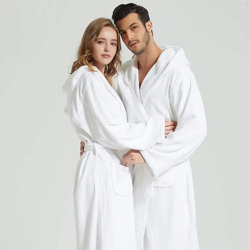 Toalha com capuz Terry Robe para adultos e crianças, roupa caseira casual, roupão de algodão quente, inverno