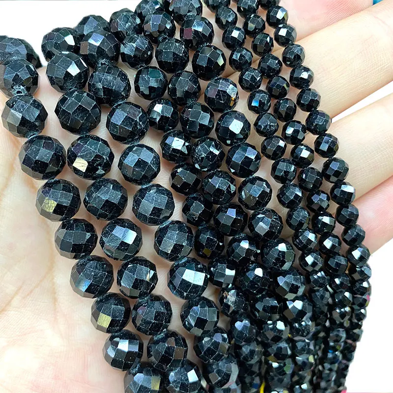 

Wholesale AAA 100% Natural Black Tourmaline Faceted Round Stone Beads For Jewelry Making DIY Bracelet Necklace 6/8/10MM