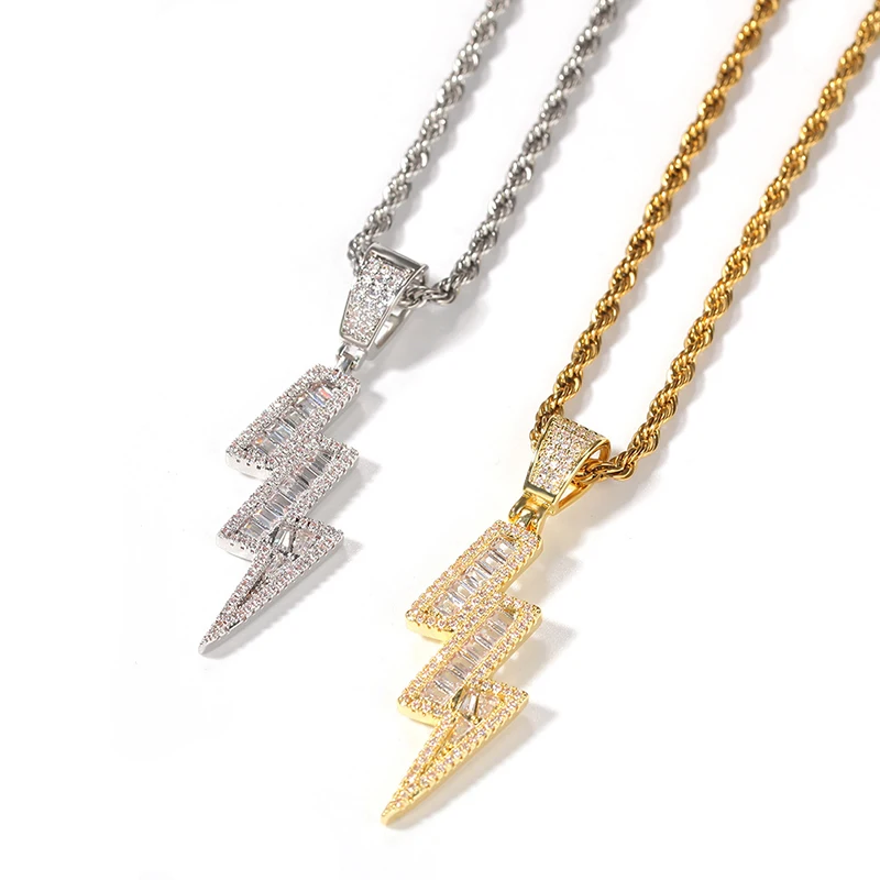 

Hip Hop AAA Cubic Zirconia Paved Bling Iced Out Lightning Pendants Necklace for Men Women Fashion Jewelry Drop Shipping