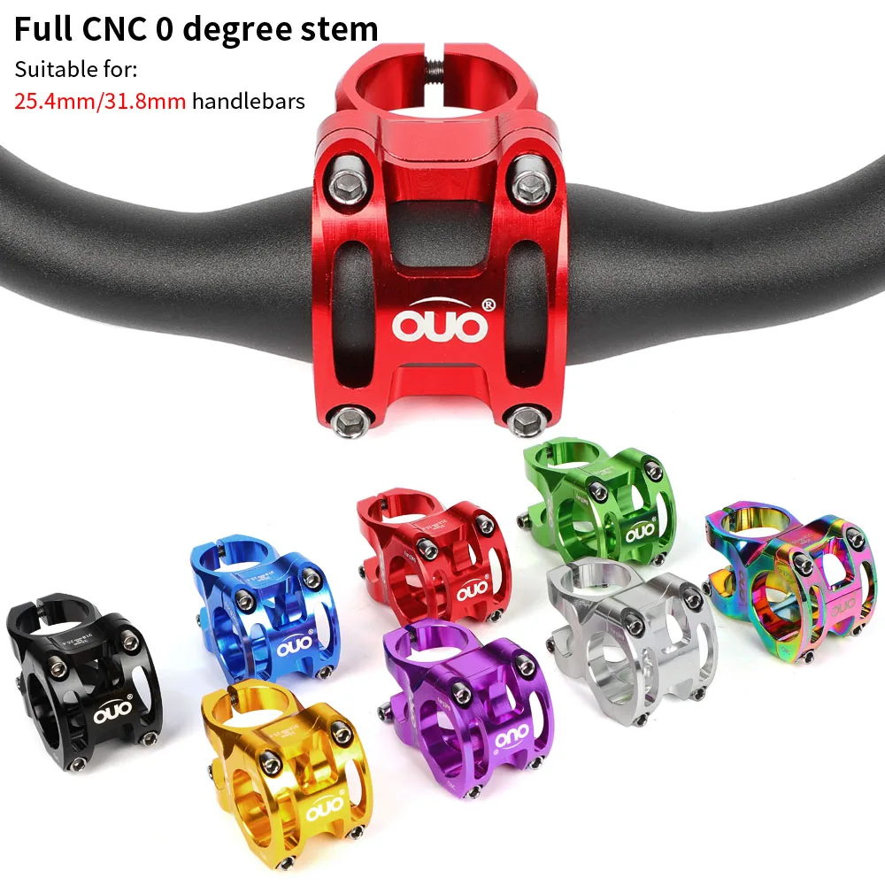 OUO MTB Bike Stem 35mm For 31.8/25.4mm Bar Clamp Bicycle Handlebar Stem 0 Degree CNC Stem Riser Mountain Bike Down Stem Bicycl