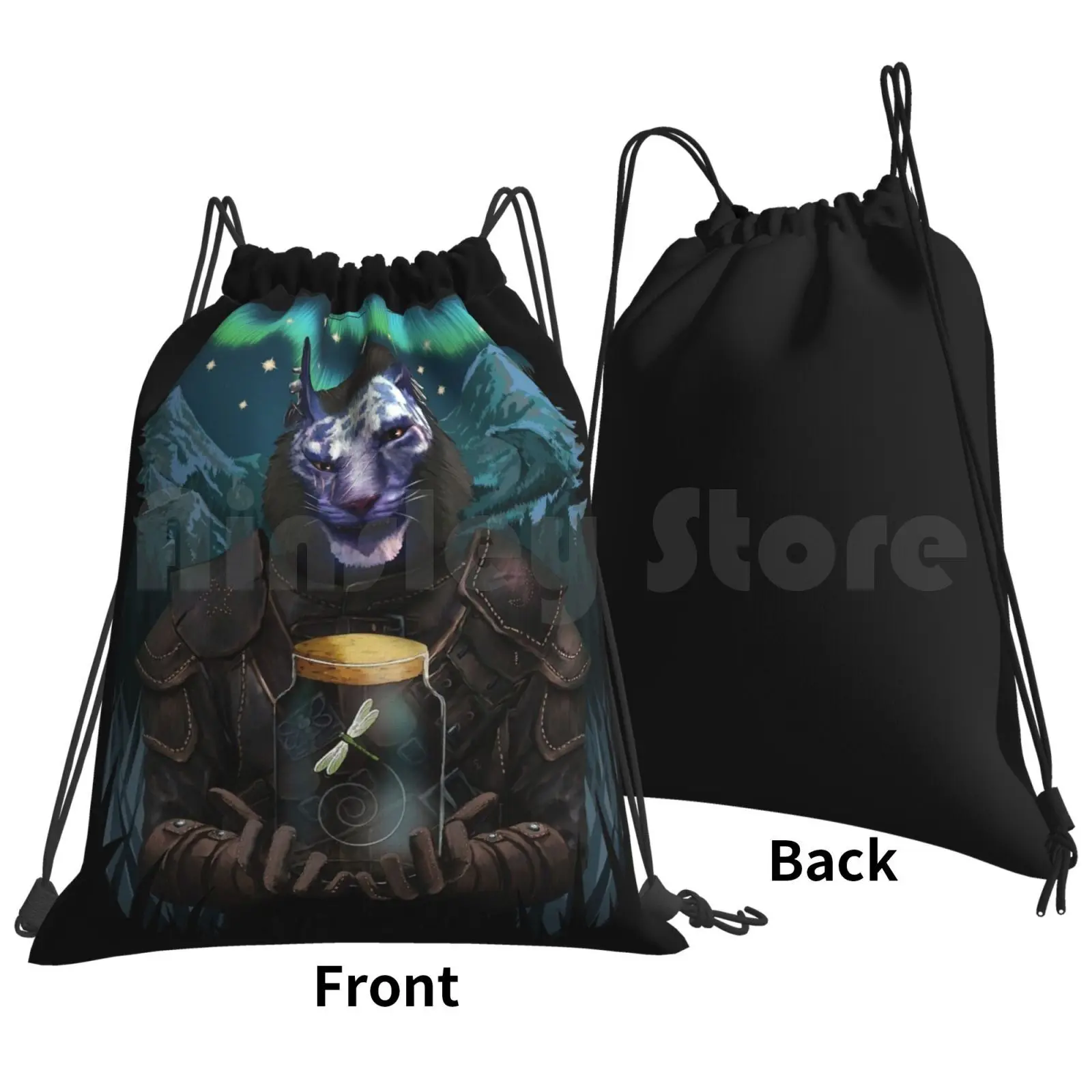 Inigo And Mr Dragonfly Backpack Drawstring Bag Riding Climbing Gym Bag Inigo Mr Dragonfly Aurora Smartbluecat Smart Blue Cat