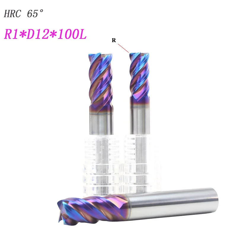 2pcs 12mm hrc65 12R1 R0.5*D12*100L solide Carbide tungsten 4 Flutes Corner Radius End mill CNC Spiral Router bits Milling Tools